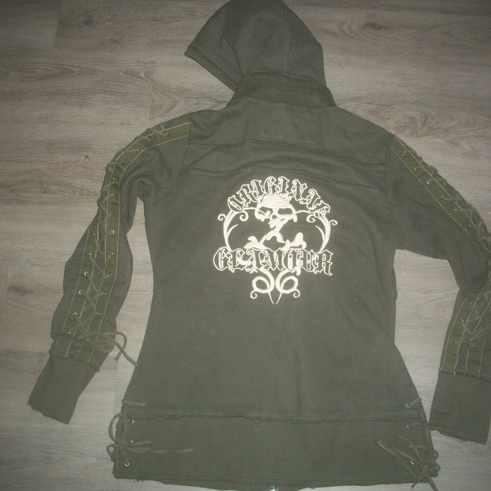 womens urban hoodie.sweatshirt.lace-up details.army fatigue green.size medium - Picture 3 of 3